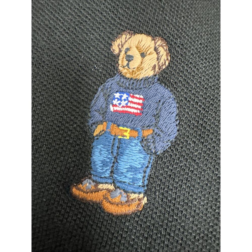 RARE Women’s Polo Bear American Flag Bear Collared Polo Shirt Dress Black Medium